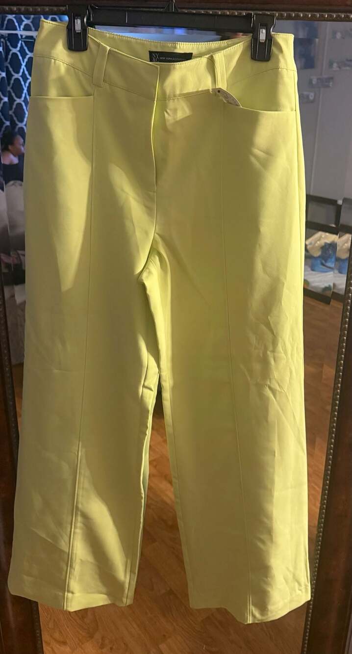 New York & Company Women's Lime Green Wide Leg Seamed Dress Pants
